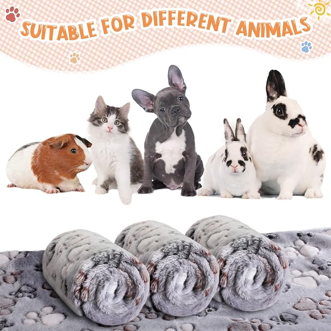 Tatuo 4 Pack Fleece Dog Blankets for Puppy Cats Multi-Size Sleep Mat for Pet Guinea Pig Soft Washable Warm Crate Bed Puppy Teething Toys Print Pattern Blanket Indoor(Gray,24 x 16 Inch,Paw)
