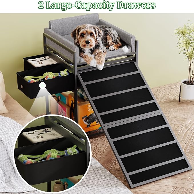 kepptory Dog Sofa with Window Perch & Retractable Dog Stairs, 2‑Tier Pet Bunk Bed with Storage Drawers, Multi‑Function Pet Furniture for Small Medium Dogs Cats, Supports 110 lbs, Easy Assembly