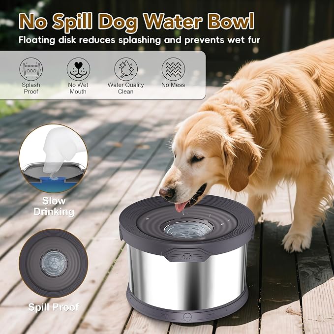 UPSKY 10L Dog Water Bowl No Spill Stainless Steel for Slow Drinking Grey | Large Capacity, Spill-proof, Non-slip Design, Durable, For Large Dogs, Messy Drinkers & Multi-pet Homes, Outdoor / Indoor