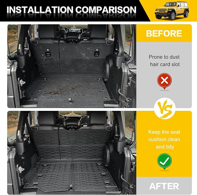 Cargo Mats for 2018-2025 Jeep Wrangler JL Unlimited 4X4 Trunk Mat with Backrest Liner, All Weather TPE Protector Rear Back Seat Mats for 18-25 Wrangler JL 4X4 4 Door Accessories