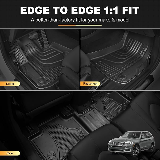 Floor Mats & Cargo Liner & Backrest Mat Compatible with BMW X5 2014-2018 | All Weather Protection for BMW F15 Trunk Mat Back Seat Cover Protector Full Set