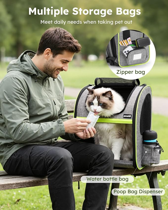 pecute XL Cat Backpack Expandable, Cat Carrier Backpack Acrylic Window | Durable Oxford Cloth, Lockable Zipper,Use for Pet Under 15 lbs to Travel