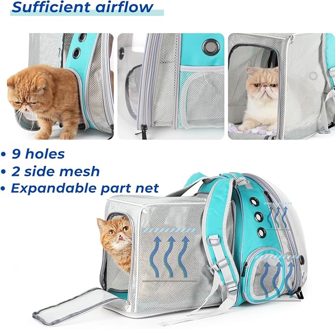 Expandable Cat Backpack Carrier for Large Cats & Small Dogs - Airline Approved Pet Bubble Backpack with Dual-Side Expansion, Perfect for Travel, Hiking & Outdoor Adventures, Up to 16lbs