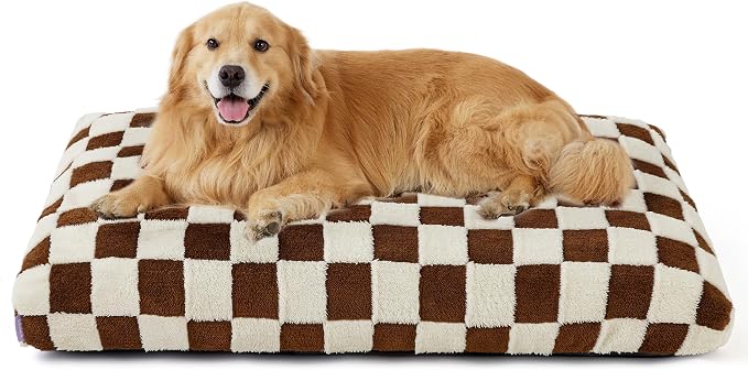 LE SURE Cute Aesthetic XL Dog Bed, Jacquard Thick Pet Pillow，44x32 | Shredded Chopped Foam,Modern Plush Crate Cushion Gift for Extra Large Dog, Waterproof Washable Cover, Anti Slip Bottom, Brown