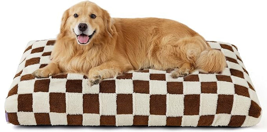 LE SURE Cute Aesthetic XL Dog Bed, Jacquard Thick Pet Pillow，44x32 | Shredded Chopped Foam,Modern Plush Crate Cushion Gift for Extra Large Dog, Waterproof Washable Cover, Anti Slip Bottom, Brown