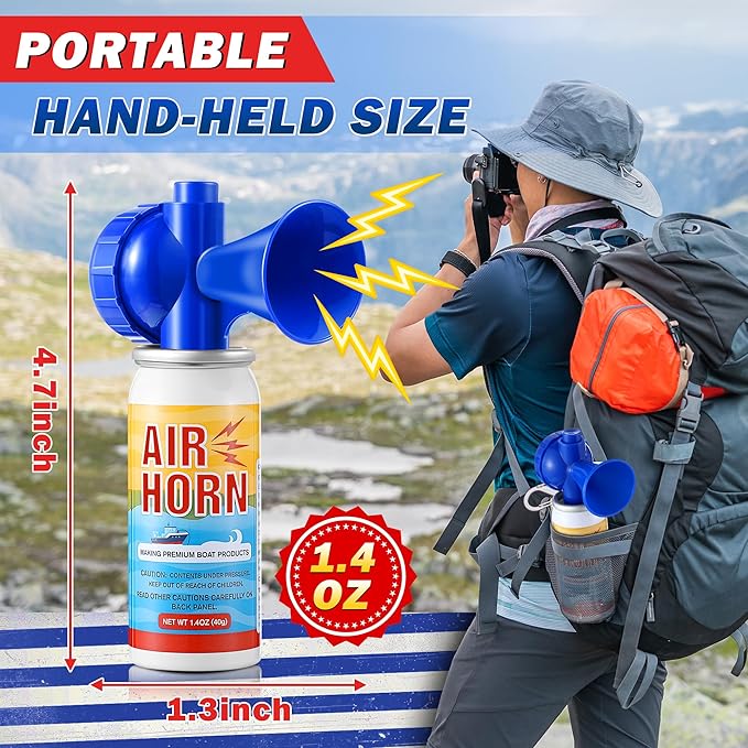 1 Pack 1.4oz Mini Air Horn, 122DB Very Loud Air Horns Can, Marine Boat Horns for Safety, Meet Coast Guard, Fog Blow Horn Boat Accessories, Ideal for Boating, Camping, Hiking