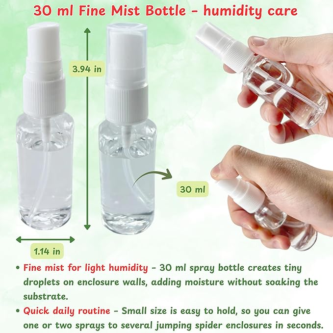 Jumping Spider Water Dispenser Enclosure Accessories, Mini Water Dispenser and Mist Bottle with 10 Replace Cotton Cores, Jumping Spider Habitat Decoration Tarantula Enclosure Accessories (White, 5 ML)