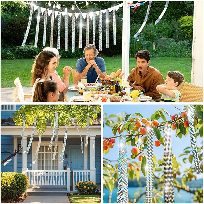 DECYOOL 3 Rolls 787 FT Bird Scare Tape Ribbon Hanging Reflective Bird Tape Ribbon for Avoid Birds Animal from House Garden Patio Lawn Orchard (Laser Floral)
