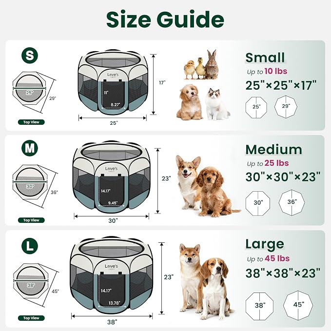 Love's cabin Dog Playpen with Washable Pee Pad, Puppy Pet Cat Playpen Small Dogs Tent Crate Indoor/Outdoor, Portable Pop Up Kennel with Carrying Case for Cats/Rabbits(Moss Green,Small with pad)