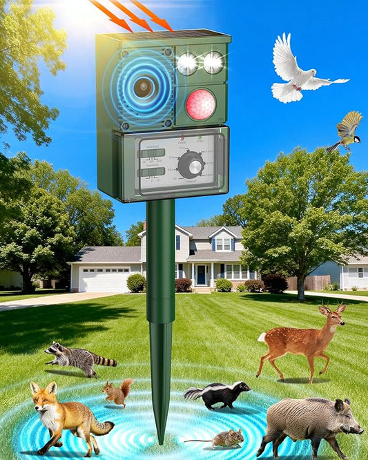 2026 Upgraded Solar Animal Repellent, Cat Repellent Outdoor, Squirrel Repellent, Deer Repellent Devices, Ultrasonic Pest Repeller Dog, Raccoon, Skunk, Rabbit, Rodent, Waterproof, Motion Detection