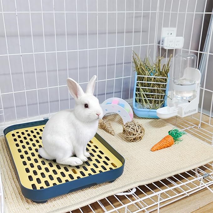 kathson Rabbit Litter Box, Bunny Potty Trainer Tray Guinea Pig Litter Box with Grid, Small Animal Toilet for Bunny Guinea Pigs Ferret Cats Chinchilla (Yellow)
