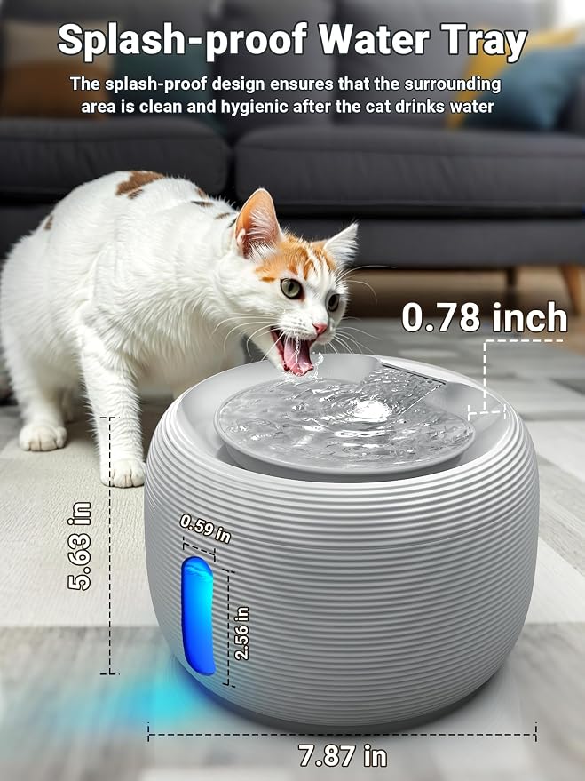 Kastty 3.5L/118oz Large Capacity Cat Water Fountain for Cats Indoor,FS77 | Quiet Pet Water Fountain Water Level LED Light Multi-Filtration, Automatic Cat Fountains for Drinking Easy Cleaning (Grey)