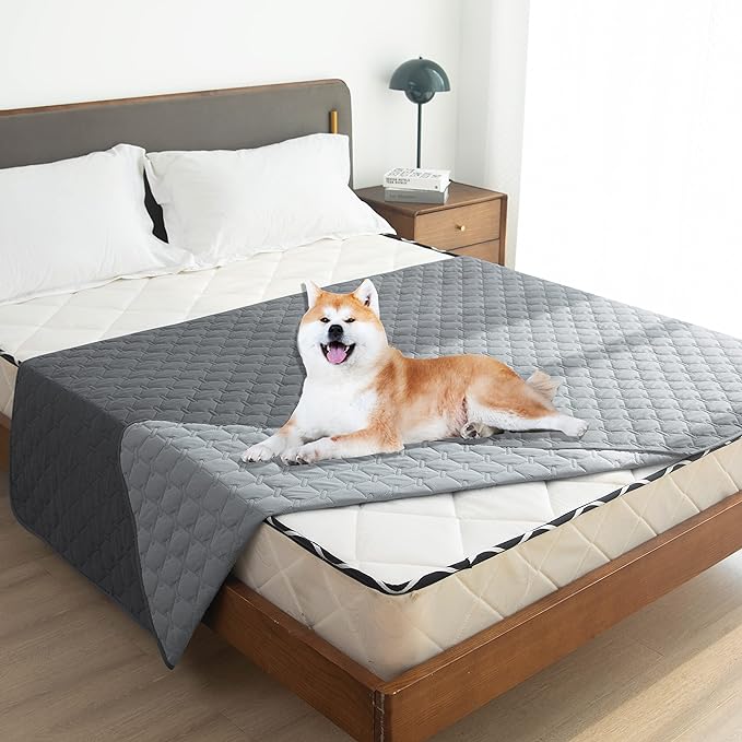 gogobunny Waterproof Dog Blankets for Large Dogs, Pet Bed Cover Breathable | Washable Pee Pads, Quilted Throw Blanket, Furniture Protector for Couch Sofa Bed Car, 82x82 Inch Dark/Light Grey