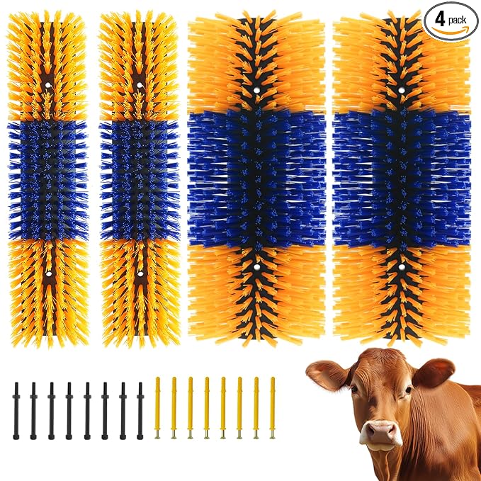 4PCS Livestock Scratching Brush Goat Scratching Tool Post Massage Grooming Brush with 8 Screws for Animals Back Scratcher Itch Brushes for Cattle, Sheep, Horses, Pigs,Cow(4, Yellow)