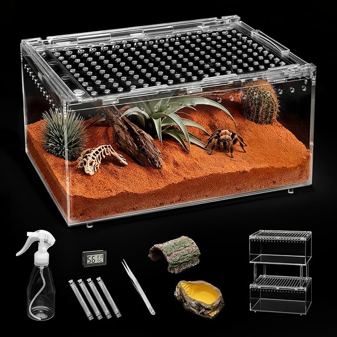 Large Reptile Terrarium Kit,Escape Proof Tarantula Enclosure,PC Starter Hermit Crab Tank,Spider Habitat for Praying Mantis Cage,Frog Vivarium,Insect House,Lizard Cribs,Leopard Gecko Container