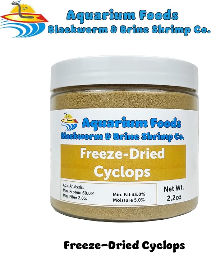 Aquatic Foods Inc. Cyclops/Copepods - Freeze Dried Cyclops/Copepods for All Tropical Fish Fry, Babies, Corals, Sea Anemones, Marines, All Tropical Fish…2.2oz Med Round Jar