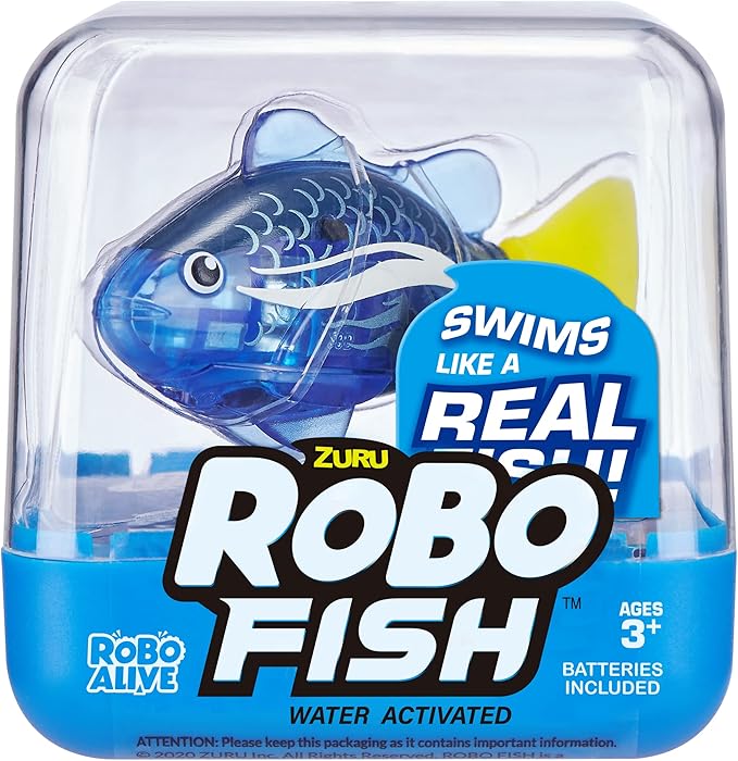 Robo Alive Robo Fish Robotic Swimming Fish (Blue + Red 2 Pack) by ZURU Water Activated, Changes Color, Comes with Batteries, Amazon Exclusive - Blue + Red (2 Pack)