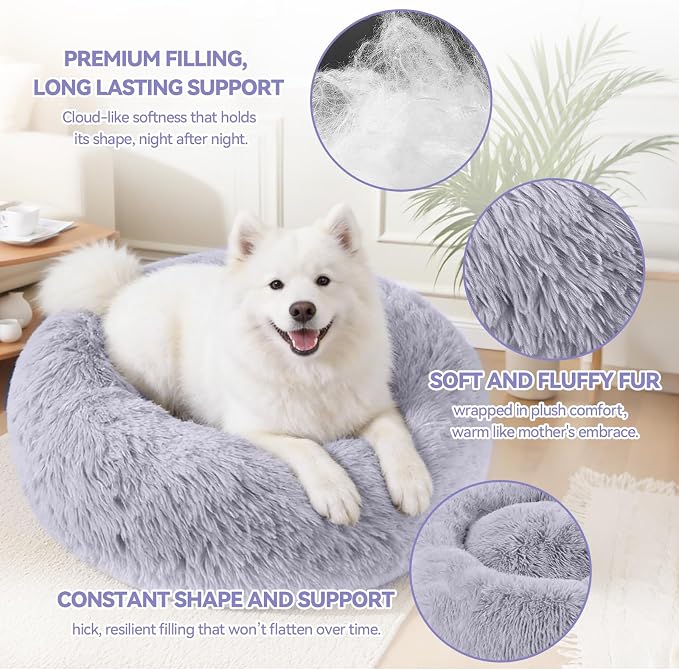 Cat Beds for Indoor Cats, Washable 20" Donut Pet Bed for Small Dogs | Fluffy pet bed with cozy plush comfort and supportive raised sides, perfect for lounging, napping and relaxing indoors.
