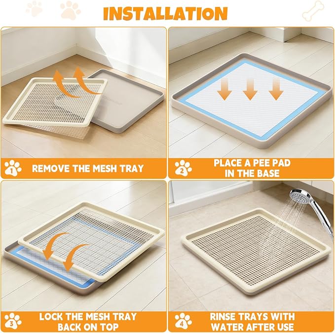 Dog Potty Tray Fits 22 x 22 In Pee Pad, Potty Training for Puppy Pad Holder | No More Torn Pee Pads, Smooth Dry-Paw Grid, Easy-Clean, Leak-Resistant Indoor Dog Potty For Apartments Balconies Rainy Days