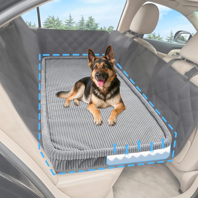 Loiion Dog Car Bed, Non-Slip Backseat Extender Pet Mat 50"x24.6"x2" | Removable, Washable Dog Bed With Waterproof Liner Protects Car Seats, Anti-Slip Travel Bed For Dogs