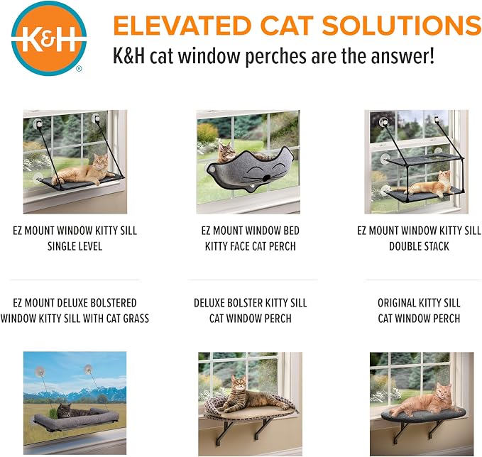 K&H Cat Window Perch Kitty Sill - Cat Window Hammock Bed with Strong Support Holds 40 lbs, Cushioned Windowsill Bed for Indoor Cats, Washable Cover, Cream Fleece, 24 x 14 Inches
