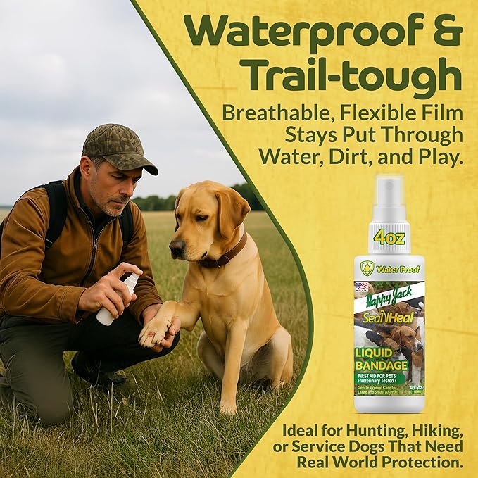 HAPPY JACK Seal 'N Heal Liquid Bandage for Dogs, Cats, Pets, Wound Care Spray (4 oz), Protects Against Minor Cuts, Burns, Waterproof Seal, Discourages Licking & Chewing, for Paws & Body, Made in USA