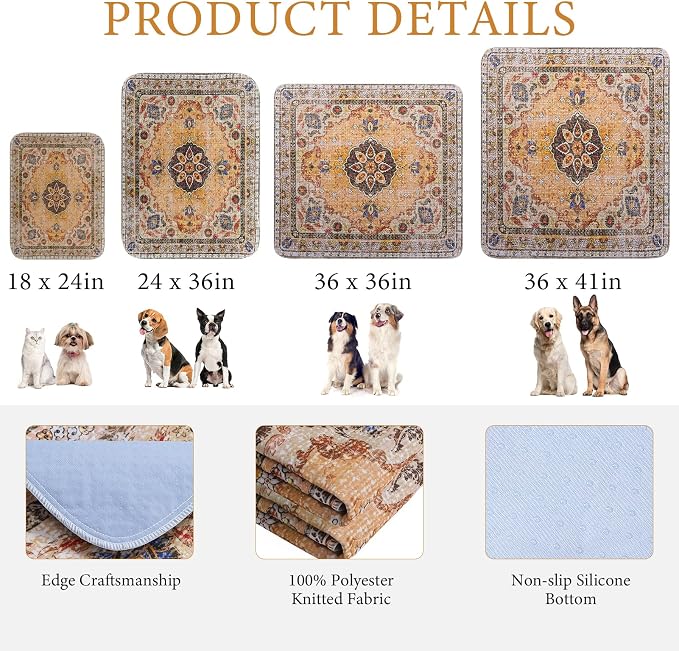 Homimp Washable Pee Pads for Dogs, 2 Pack Reusable Puppy Pads Waterproof, Absorbent and Leakproof Dog Pee Pads, Non Slip Puppy Training Pads, Pet Mat for Floor,Crate,Couch,Whelping,Khaki, 36"x41"