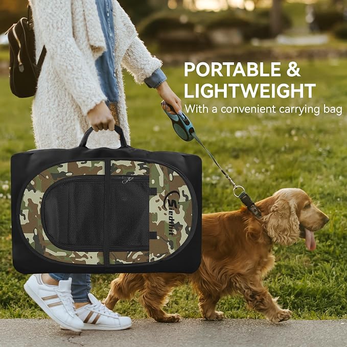 Siedihit Dog Cat Playpen, Medium Puppy Pet Playpen, Dog Crate Tent Cage | Indoor/Outdoor, Portable Pop Up Dogs Kennel Playpen with Carrying Case for Dogs/Cats/Rabbits(Green Camo, Medium)