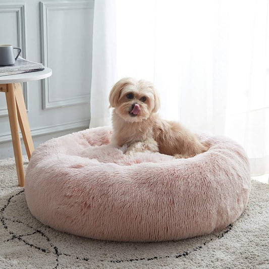 Western Home Calming Donut Cat Bed Small Dog Bed Washable,20" Pink | Fluffy Faux Fur Round Cuddler,Anti-Anxiety,Anti-Slip Bottom,Self-Warming Pet Bed for Small Dog&Kitten&Puppy,Up to 12 LBS