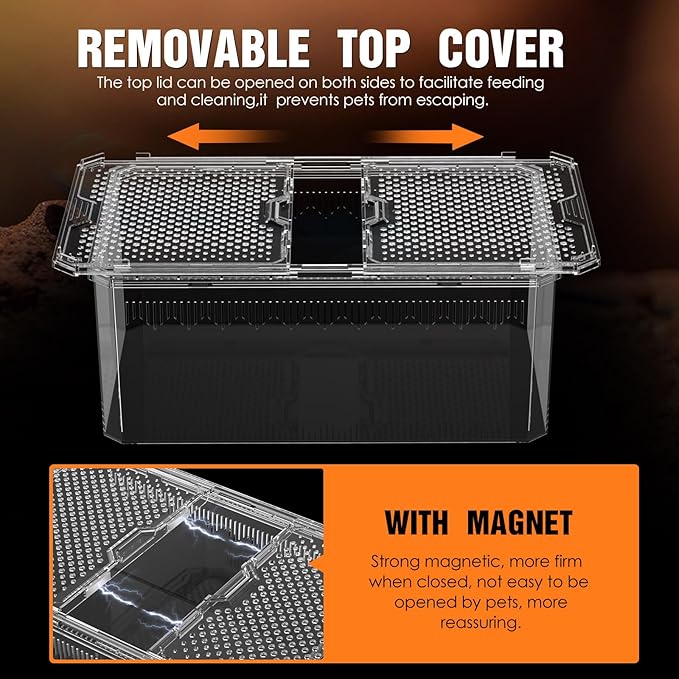【No Assembly】 Breathable and Secure Reptile Tank with high Transparency - Ideal Container House for Hermit Crab, Tarantula Enclosure, Turtle Tank or Jumping Spider Habitat (M)
