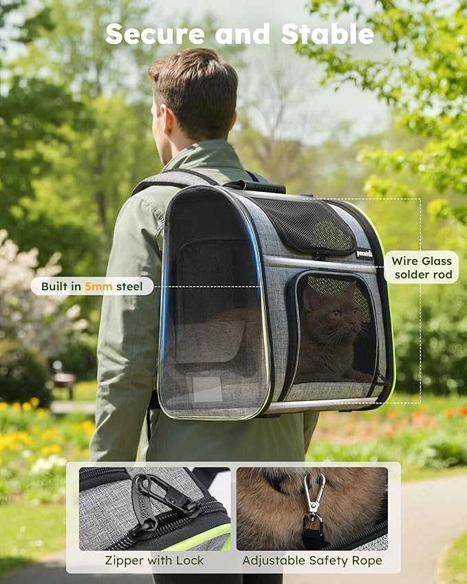 pecute Cat Backpack Expandable, Cat Carrier Backpack with Breathable Window | Durable Oxford Cloth, Lockable Zipper,Use for Pet Under 11 lbs to Travel