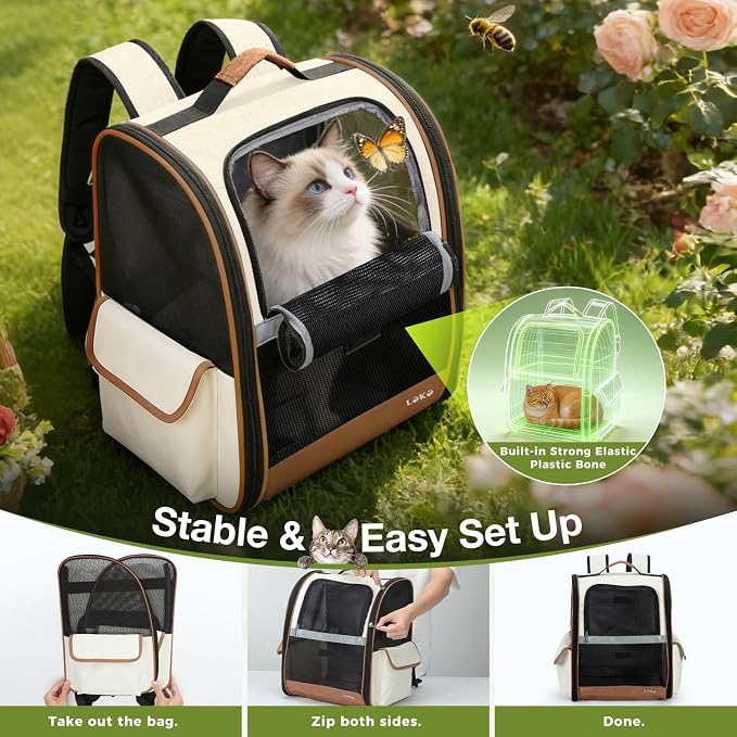 Lekereise Cat Backpack Carriers, Dog Carrier Backpacks with Breathable Mesh for Small Medium Large Cats Dogs Puppy Up to 25 Lbs, Pet Foldable Carrying Backpack Ventilated for Travel Hiking Collapsible