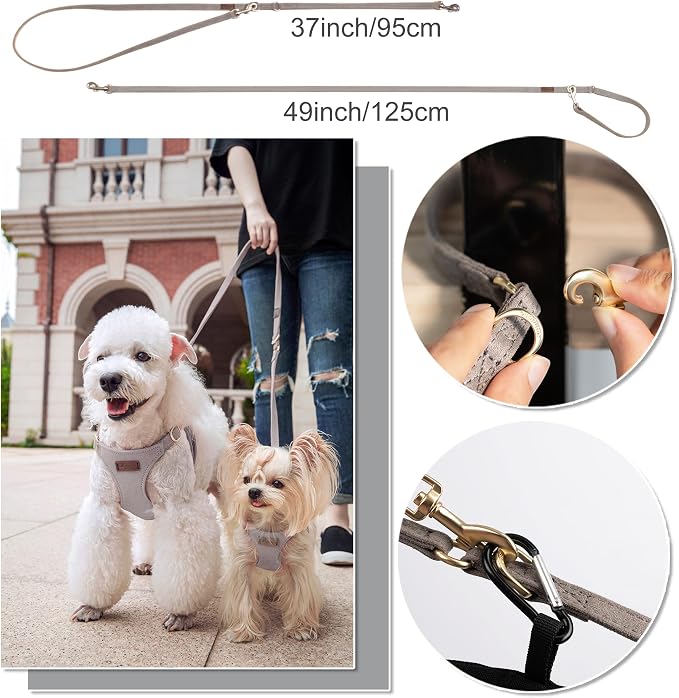 Puppytie Dog Harness with Multifunction Dog Leash,Soft Adjustable No Choke Escape Proof Pet Harness Vest for Medium Dogs or Large Dogs,Silver Grey,M
