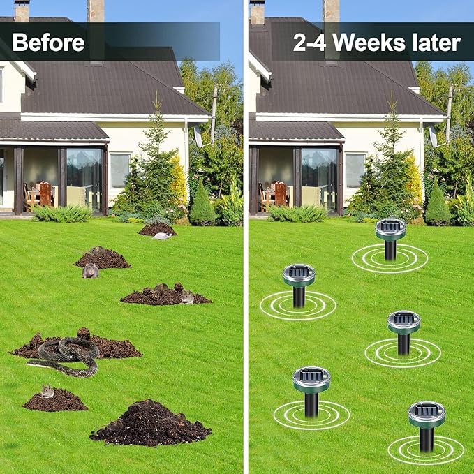 12Pcs Snake Repellent for Yard, Mole Repellent, Solar Ultrasonic Groundhog Gopher, Skunk, Vole, Rabbit, Rodent,Repellent Outdoor for Lawn Garden & Yard