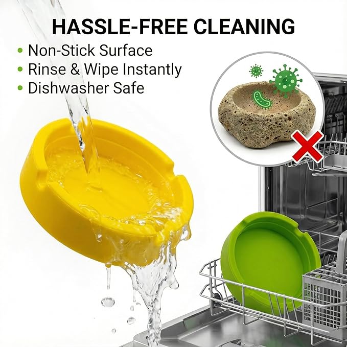 2-Pack Silicone Reptile Food and Water Bowl, Crested Gecko Tank Accessories, Eudimysx Soft Unbreakable Dish for Leopard Gecko & Hermit Crab, Shallow Low Profile & Easy to Clean (Yellow & Green)
