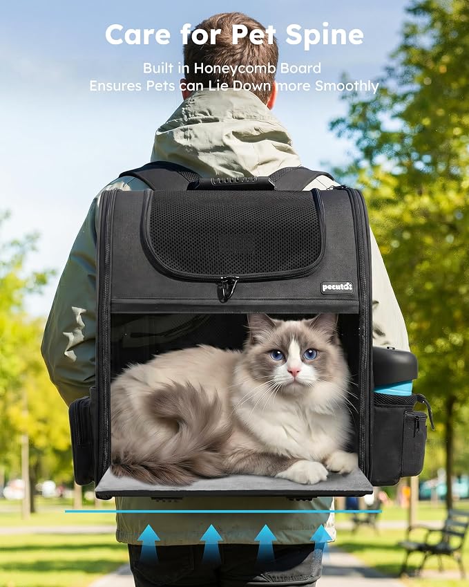 pecute Cat Backpack Expandable, Cat Carrier Backpack Acrylic Window, XL | Durable Oxford Cloth, Lockable Zipper,Use for Pet Under 15 lbs to Travel