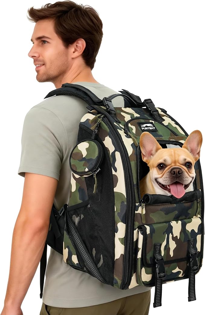 Dog Backpack Carrier with Ergonomic Support, Padded Straps and Ventilation, Hiking Pet Backpack with Safety Tethers, Reflective Trim and Waist Support, Up to 22lbs
