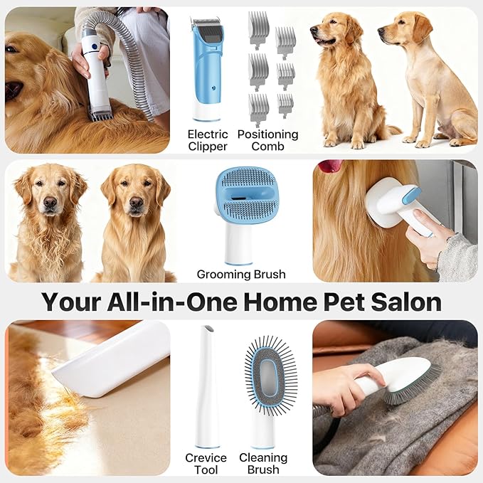Buenkee Dog Grooming Vacuum Kit, 15000Pa Clipper, Shedding Brush, 2L, Blue | Brush, trim and deshed at home with less flying fur, mess-control suction and fewer emptying breaks during longer sessions