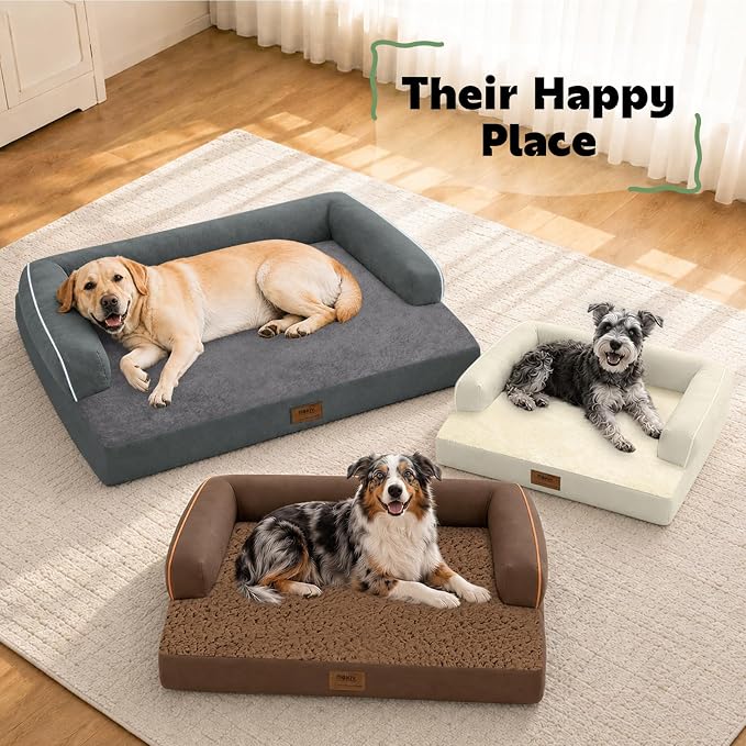 Orthopedic Dog Sofa Bed with Bolster for Small Dogs Cats | Pillow Support for Neck Relief, Egg Crate Foam, Waterproof Liner, Anti-Slip Bottom, Removable Bolster Cover, 20 x 15 Inch