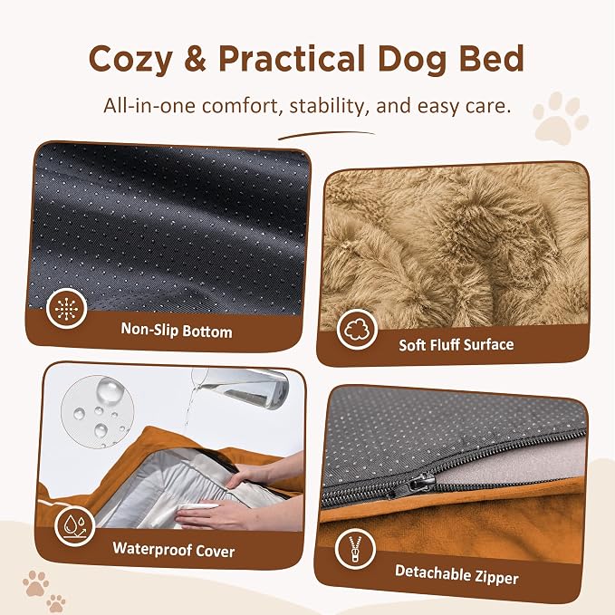 Comfort Expression Waterproof Orthopedic Dog Beds for Extra Large Dog | Supportive Egg Crate Foam Big Dog Bed with Removable Bolster, Dog Couch with Washable Cover & Non-Slip Bottom, 53x42Inch