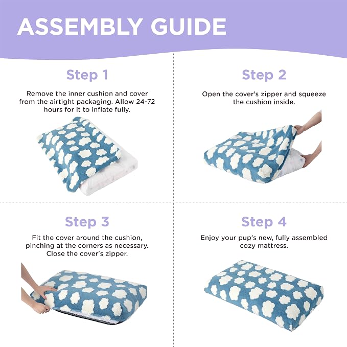LE SURE Dog Beds Large Sized-Thick Shredded Chopped Foam Pet Bed as Gift for Indoor with Removable Cover, Cute Modern Fuzzy Plush & Anti Slip Bottom, Purple