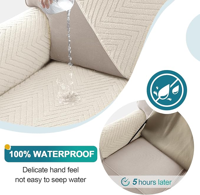 Turquoize Waterproof Couch Cover for Dogs Fuzzy Pet Couch Covers for Sofa Thick Dog Bed Cover Non-Slip Sofa Covers for 2 Cushion Couch Protector Slipcover Pet Friendly (Beige, 36" x 36")