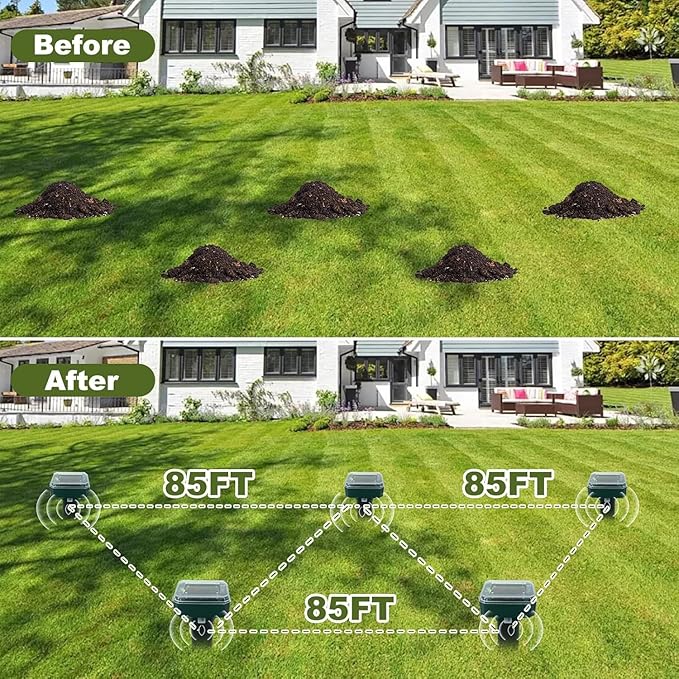 8 Pack Ultrasonic Mole Repellent,Solar Powered Gopher Mole Repellent Stakes for Chipmunks,Snake,Gophers,Voles,Waterproof Sonic Moles Deterrent for Outdoor Garden,Home (8 Pack)