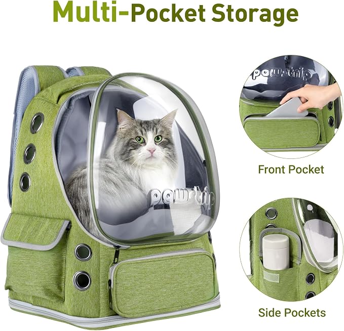 Cat Backpack Carrier Clear Bubble Window for Cats & Small Dogs up to 15 lb | Large Space Breathable Foldable Pet Carrier Airline Approved, Mesh Entry Safety Tether Washable Pad, Travel Hiking Outdoor
