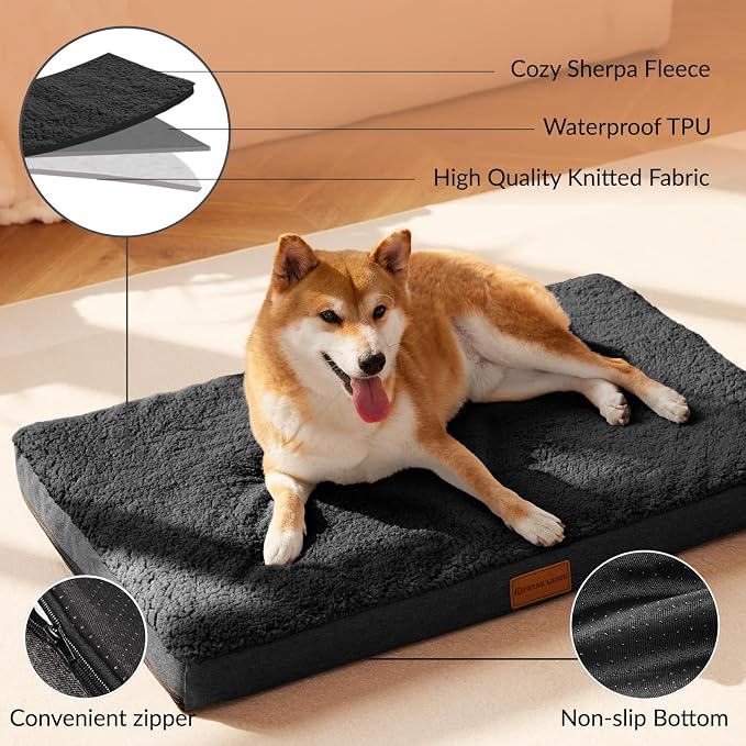 Patas Lague Orthopedic Large Dog Bed Washable Pet Sofa Mat 56''X40'' Black | Egg-Crate Foam Dog Couch For Large Sized Dogs, Waterproof Removable Cover, Soft Pet Crate Bed With Nonskid Bottom