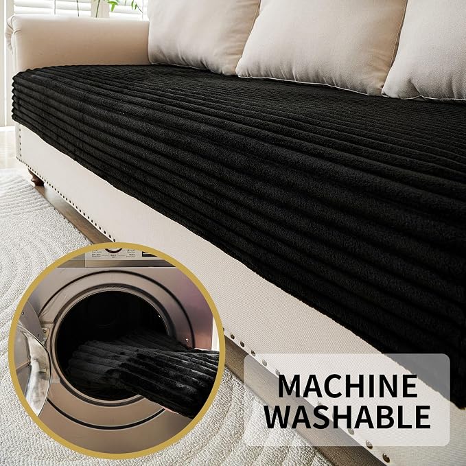 HAOMAIJIA Waterproof Couch Cover for Dogs Washable,Faux Fur Pet Couch Covers for Sofa,Soft Dog Bed Cover Non-Slip Couch Covers for 3 Cushion Couch Sofa Pet Friendly (Black, 35" x 47" 1 Pack)