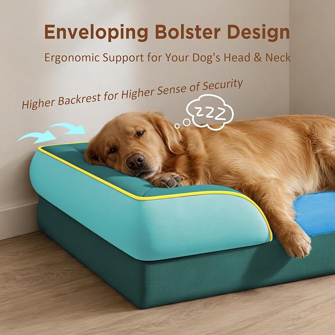 Comfort Expression Orthopedic Dog Beds for Large Sized Dog with Bolster | Waterproof Dog Couch Bed with Washable Cover & Non-Slip Bottom, Supportive Egg Crate Foam Large Pet Bed, 36x27 Inch