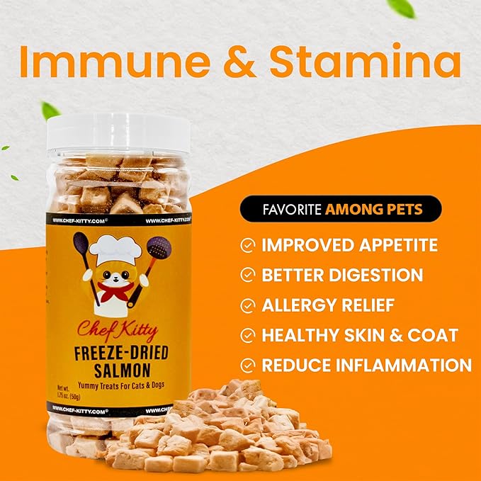 Freeze Dried Salmon Cat Treats | 100% Wild Caught Salmon Dog Treats, Grain- Free | High Protein, Single Ingredient Cat & Dog Food Toppers | No Additives or Preservatives | Tested in USA | 1.4 oz