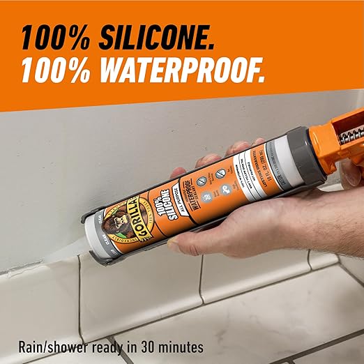Gorilla 100% Silicone Sealant All Purpose, 10 Ounce Cartridge, Clear (Pack of 1)