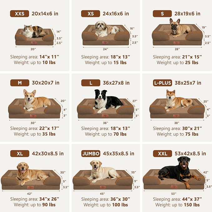 Comfort Expression Orthopedic Dog Beds for Large Sized Dog with Bolster | Waterproof Dog Couch Bed with Washable Cover & Non-Slip Bottom, Supportive Egg Crate Foam Large Pet Bed, 35x22 Inch